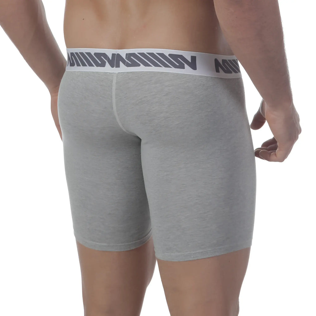 Gray heathered boxer briefs with a white elastic waistband and dark gray madison logo from Metromalewear Core Midcut 8023-10