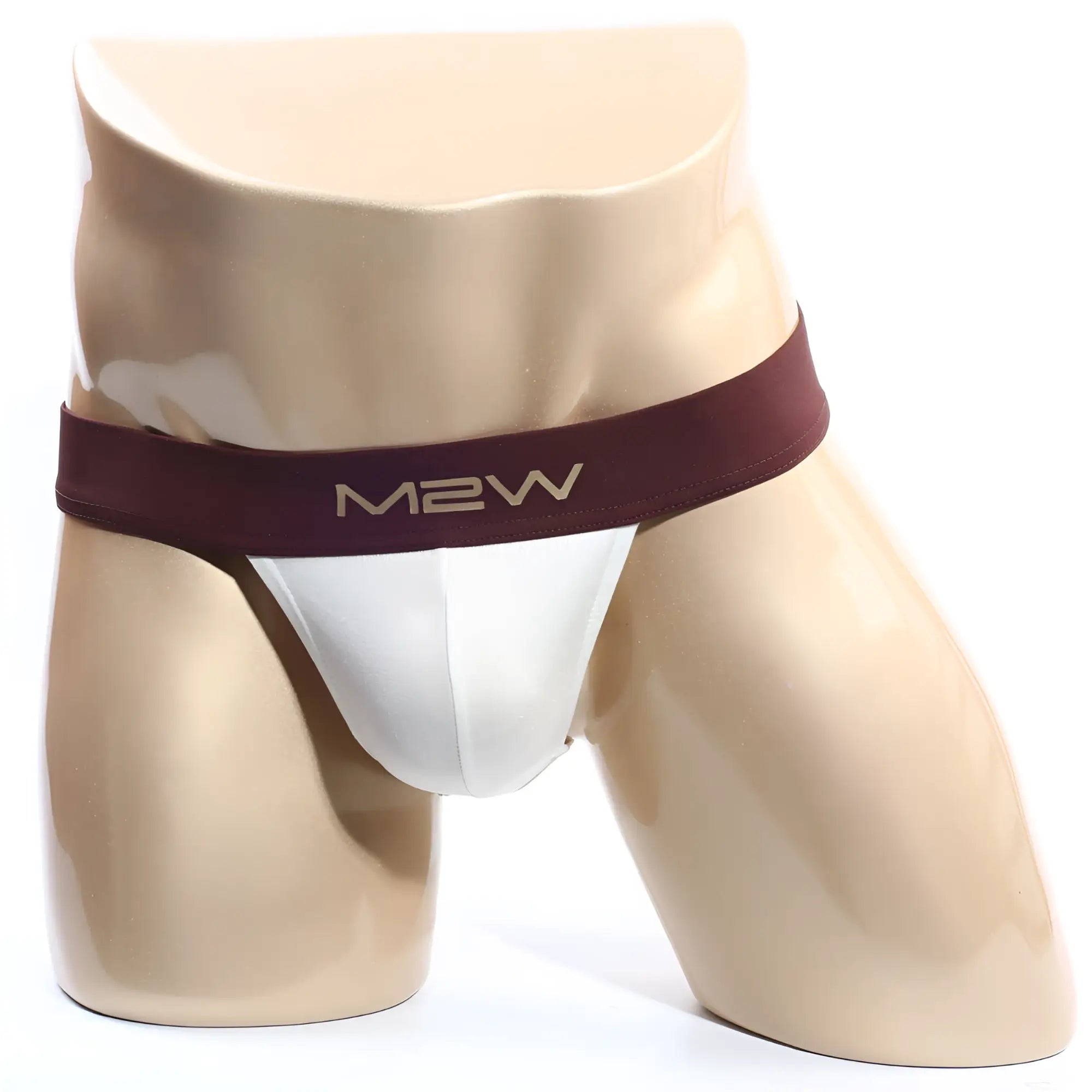 White m2w brand briefs with maroon waistband metroMalewear cosmos bikini cream 1124-04 front view
