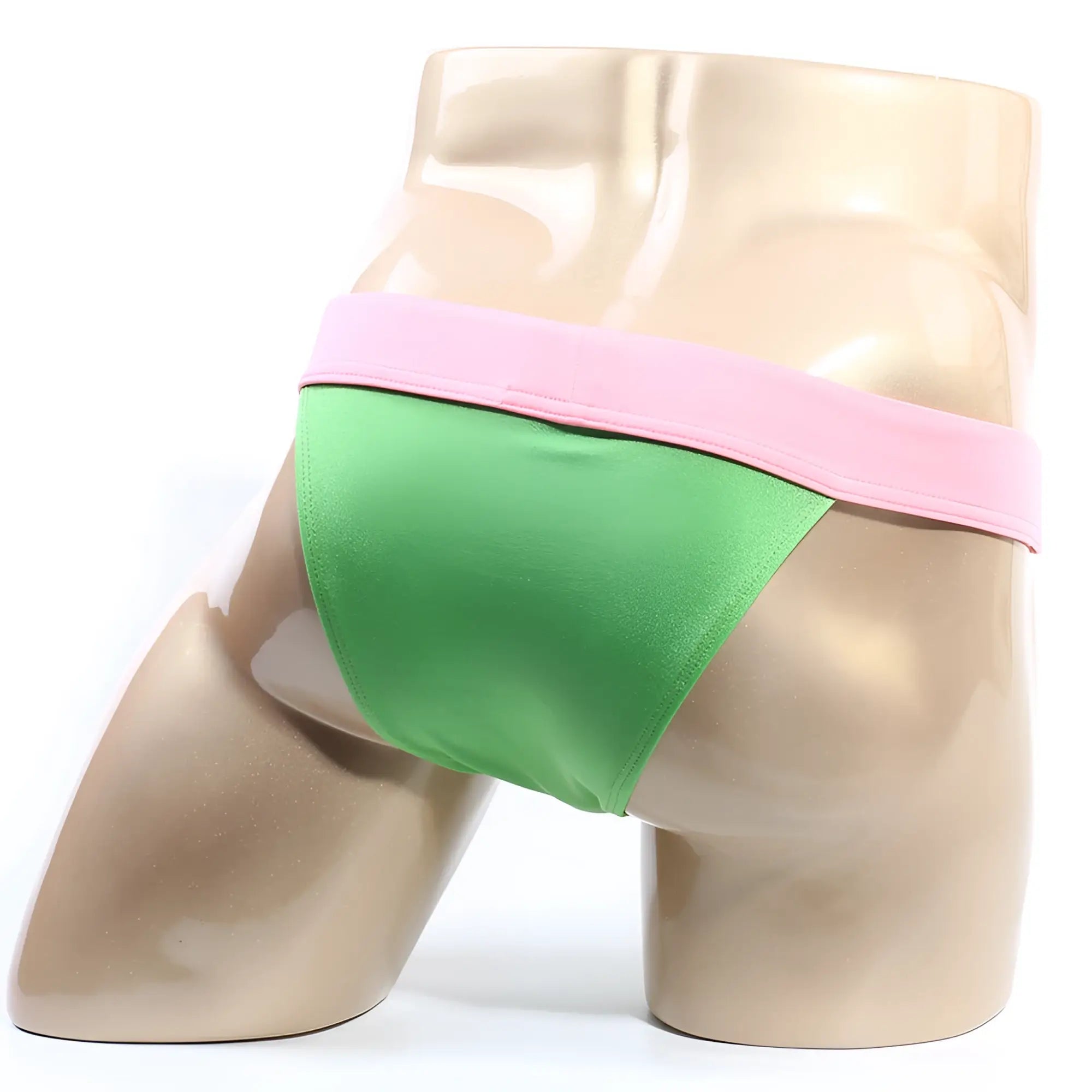 MetroMaleWear cosmos bikini green satin briefs with pink waistband designed for comfortable menswear