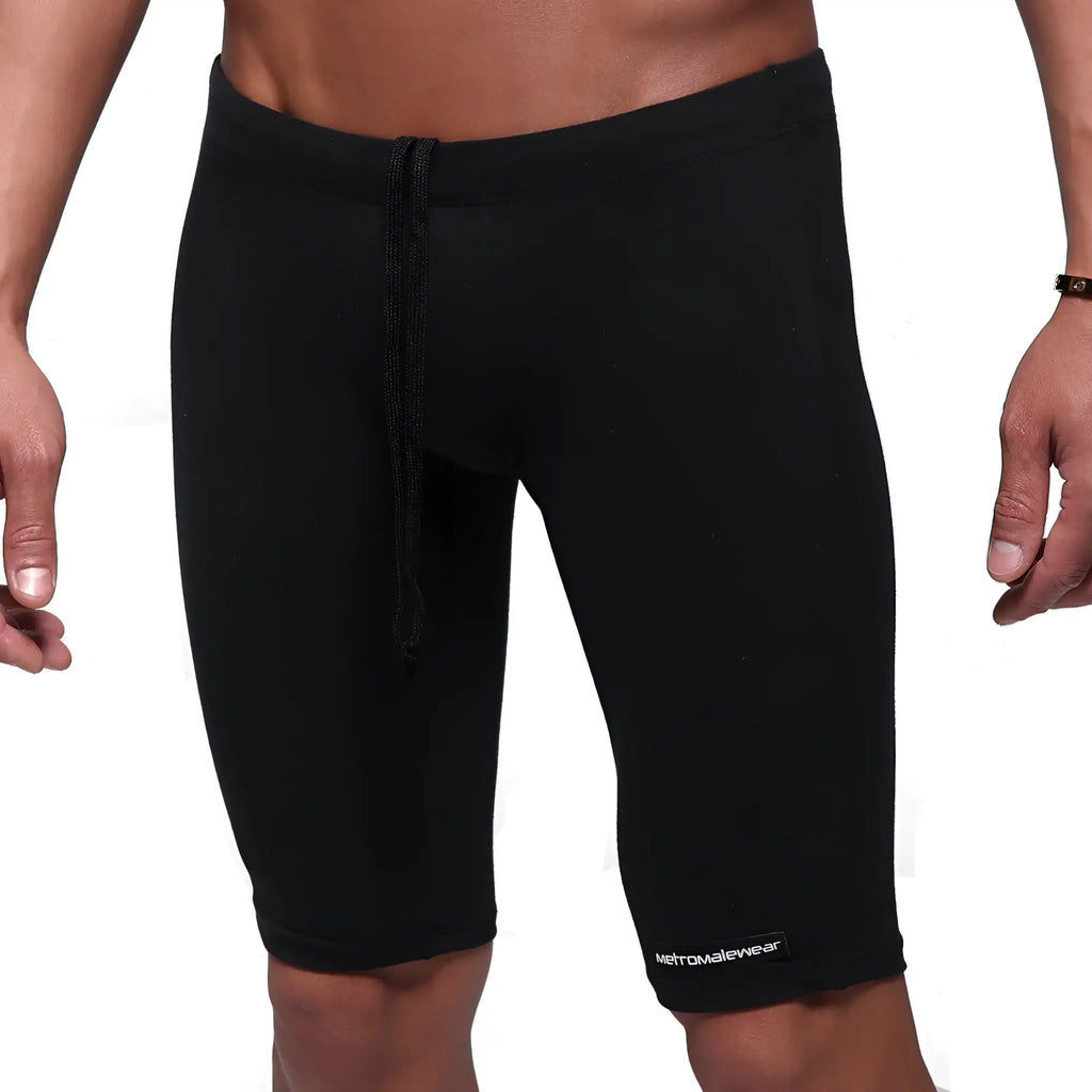 Black cotton athletic shorts with drawstring waistband and metromalewear logo on lower right leg metro male wear 3020-20