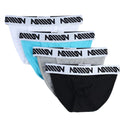 Set of four MetroMaleWear cotton briefs in white turquoise heather gray and black with bold logo waistbands