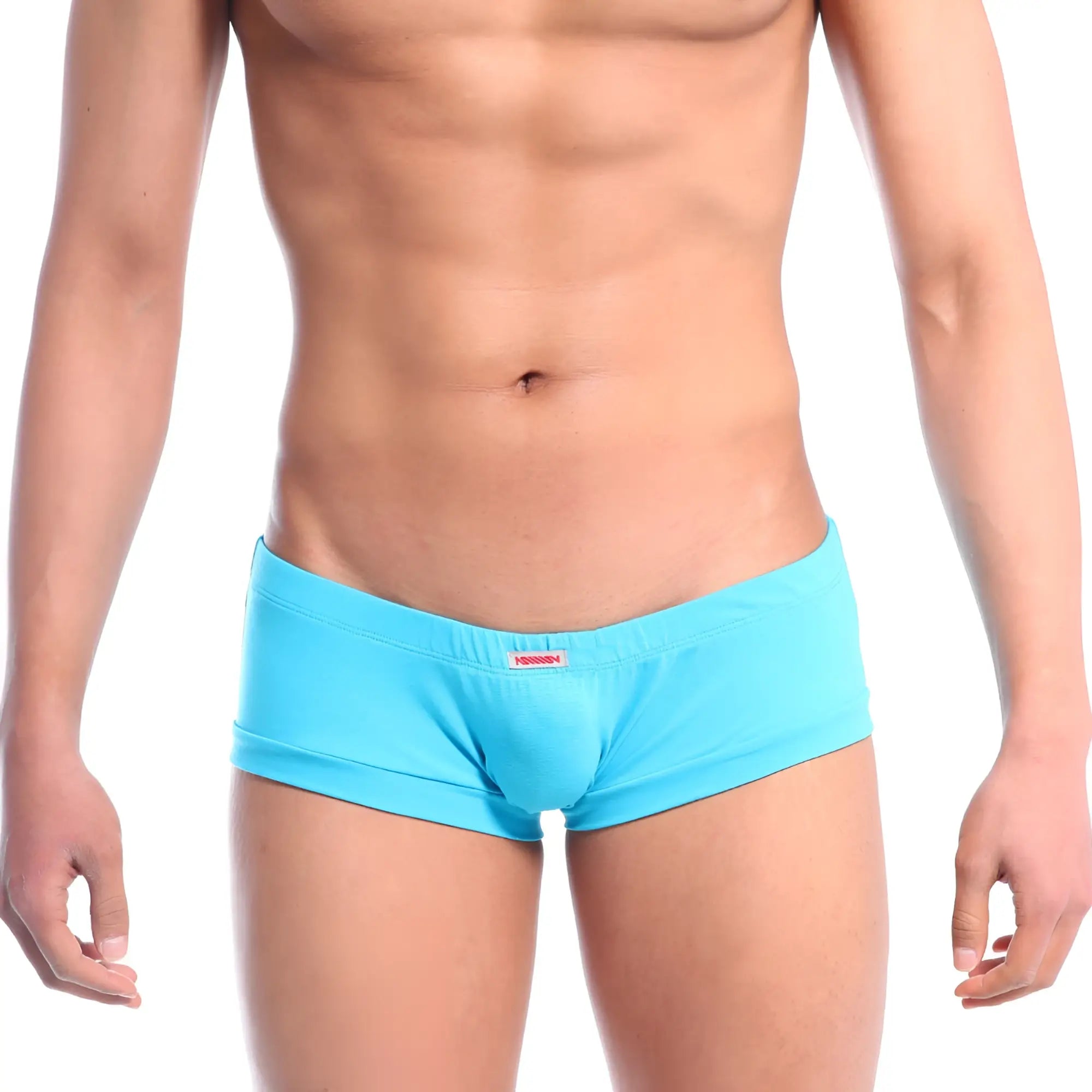 Bright turquoise metro malewear cotton boxster neo blue 3010-08 men’s briefs with snug fit and red waistband tag