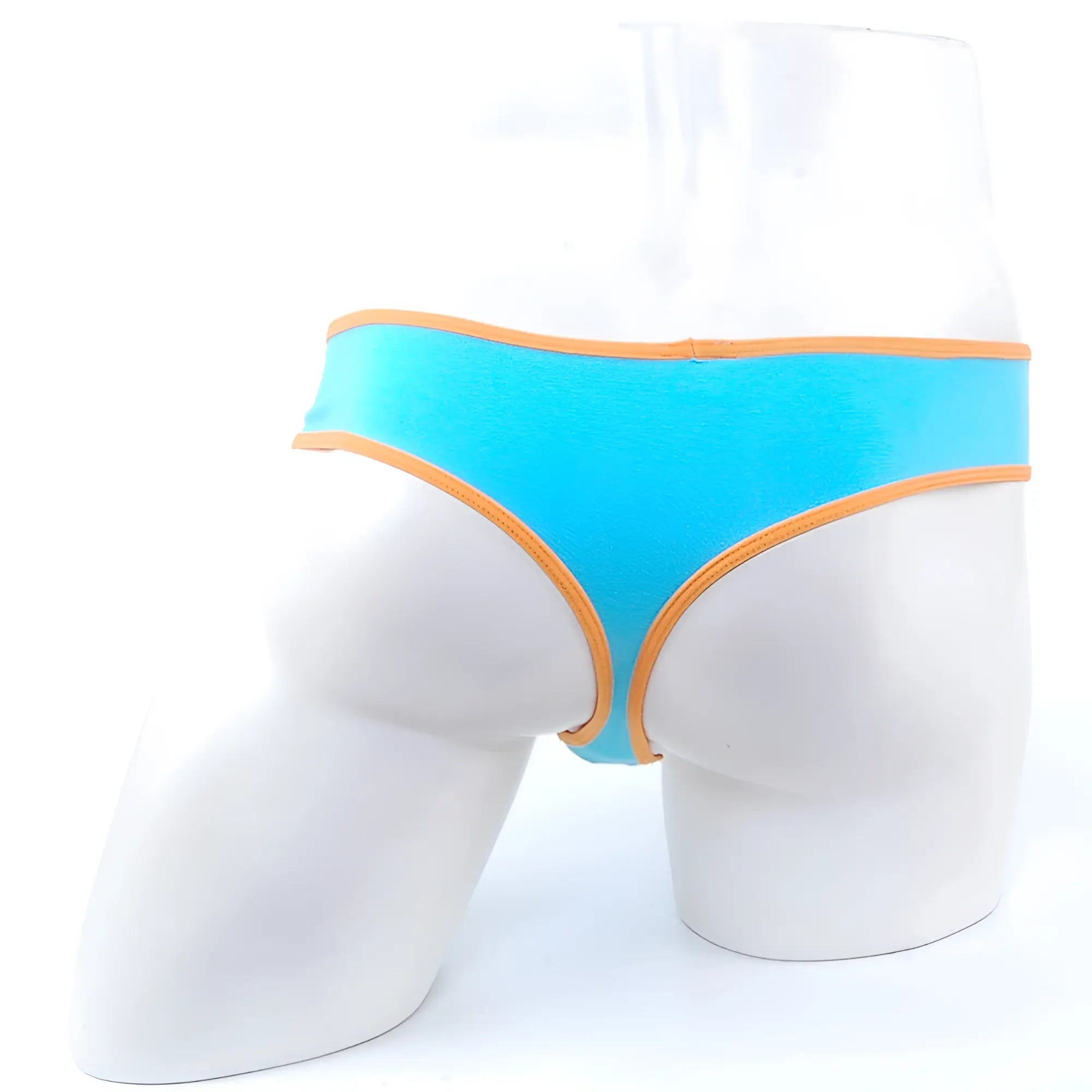 MetroMaleWear cotton half-bikini thong in bright teal with contrasting orange trim for comfortable everyday wear