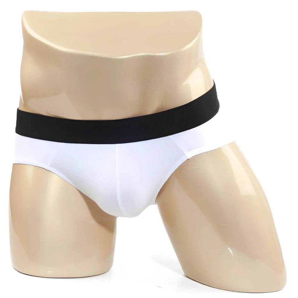 Metro malewear cotton hip brief cristalino 3006-02 in white with black elastic waistband for comfortable support