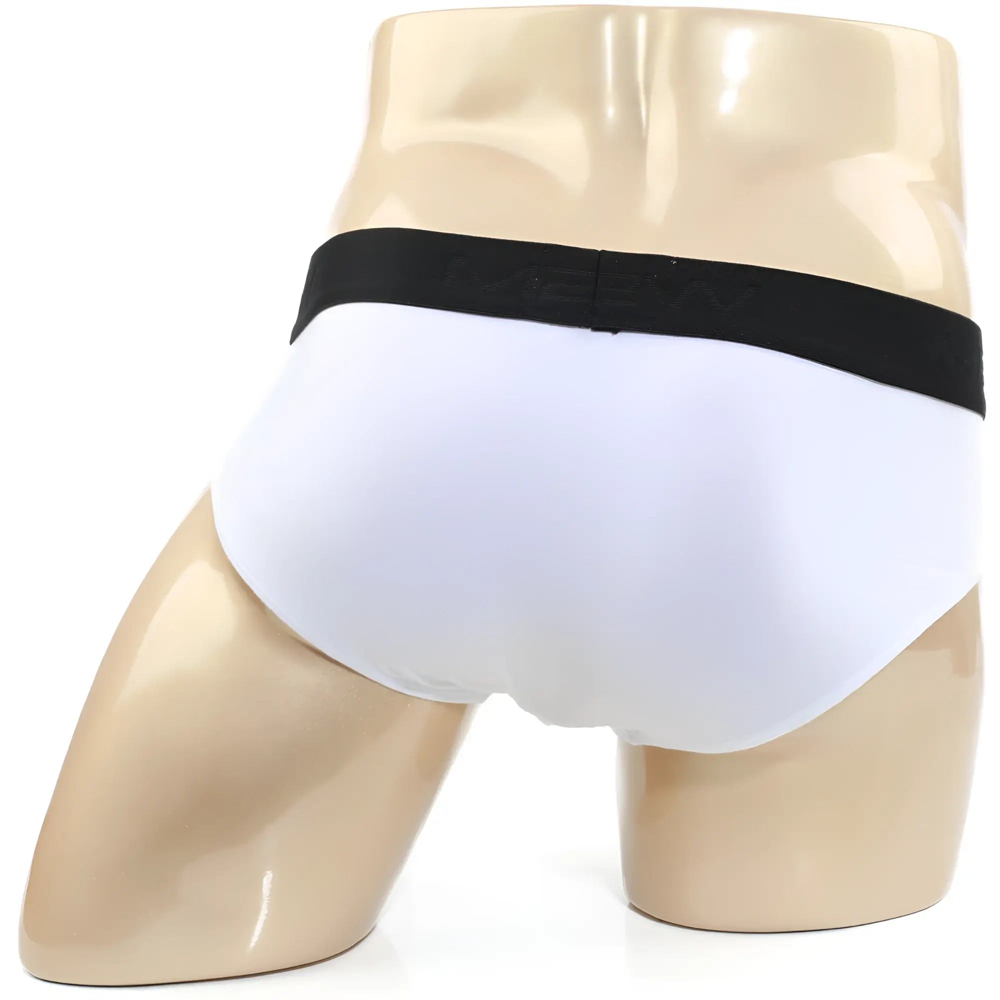 White cotton metro malewear hip briefs with black meev elastic waistband for comfortable everyday wear