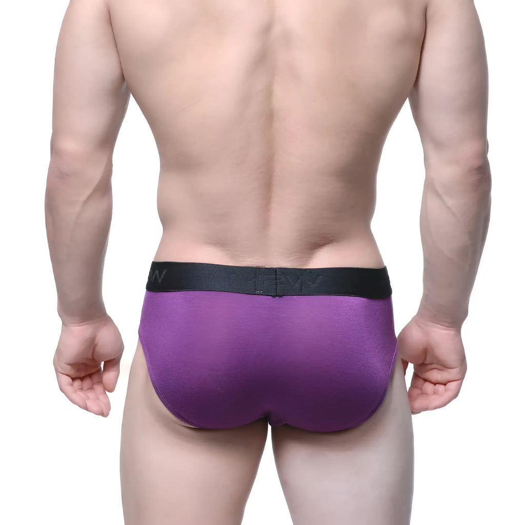 Purple cotton hip briefs with a black elastic waistband branded men from metromalewear grape 3006-19