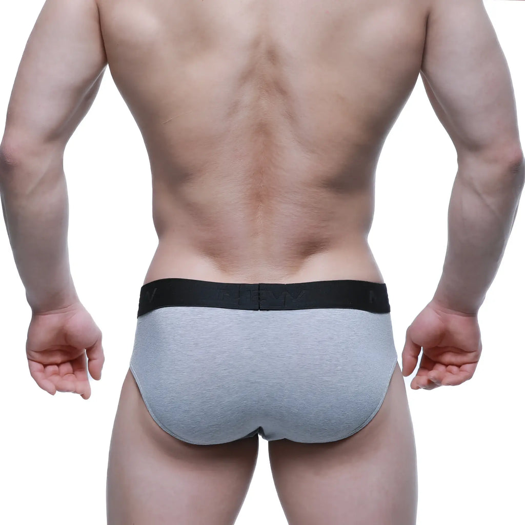 Gray heathered cotton hip briefs with a black elastic waistband featuring MetroMaleWear logo Jasper Gray 3006-09