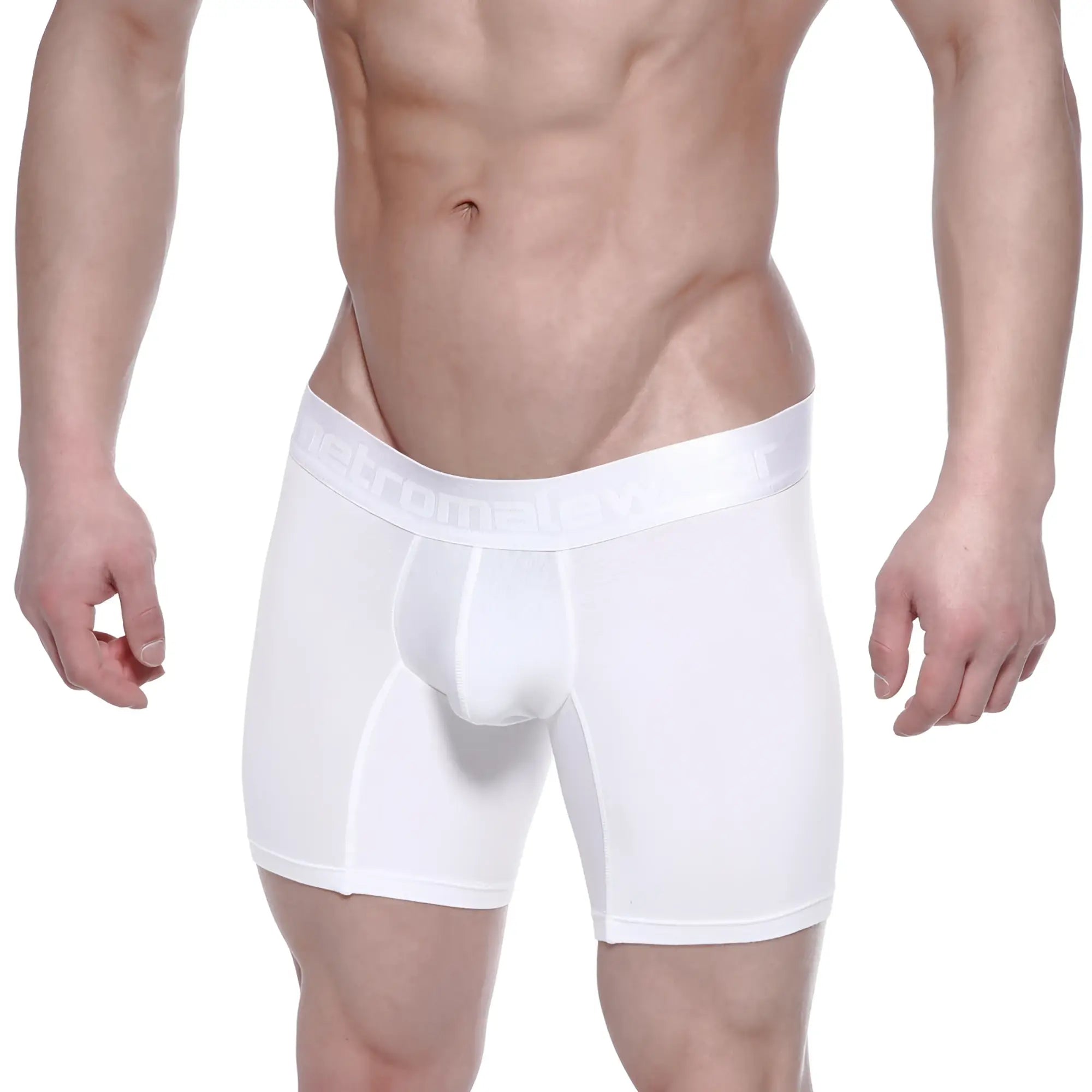 White mens cotton boxer briefs with contoured design and elastic waistband metroMaleWear crystal 3023-01