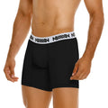 Black MetroMaleWear cotton mid boxer briefs with 10 inch length and white elastic waistband with amin branding