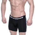 Black mens cotton boxer briefs with white metromalewear logo on waistband metro male wear cotton mid boxer intense 10 3023 21
