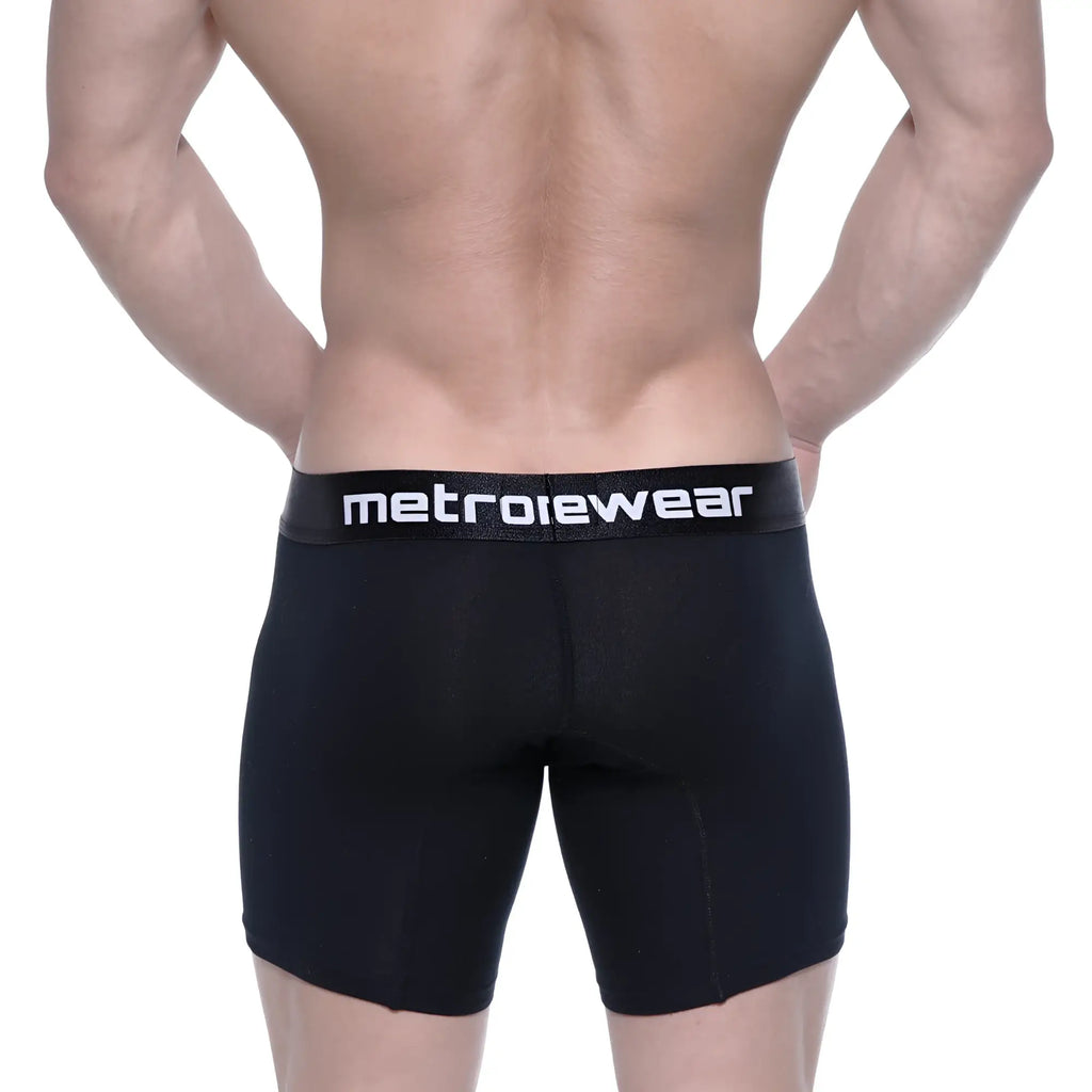 Black metrowear cotton mid boxer briefs with a white logo waistband designed for comfort and support