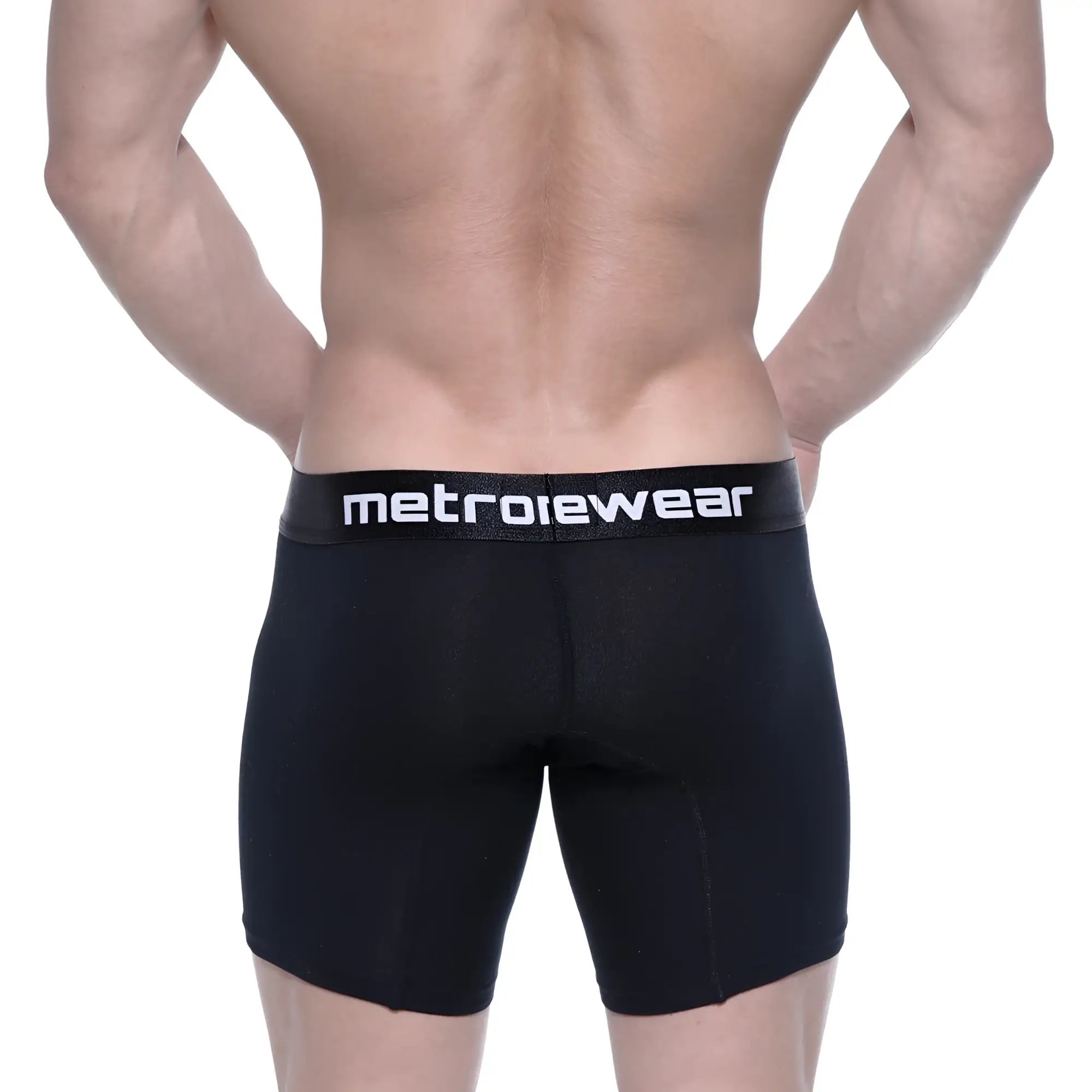 Black metrowear cotton mid boxer briefs with a white logo waistband designed for comfort and support