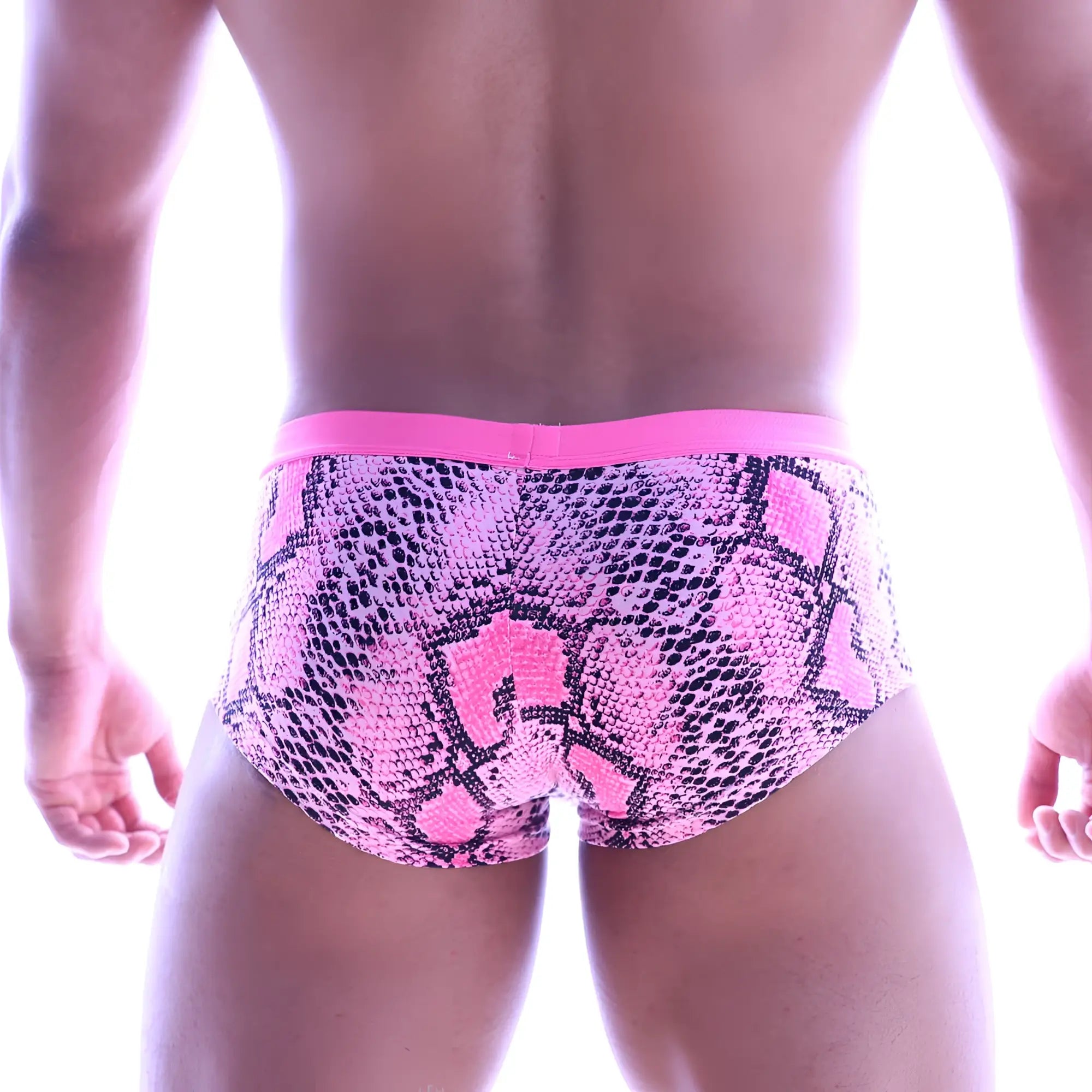 MetroMaleWear cotton pouch boxer in neon pink snake print with bright pink waistband for comfortable support