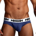 MetroMalewear cotton pouch hip brief in dark blue with a white waistband featuring black miiiv branding