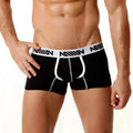 MetroMaleWear cotton short boxer black with white elastic waistband logo and white stitching 7 inch length