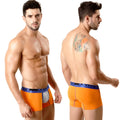 MetroMaleWear cotton short boxer orange with blue metromax waistband and silver mesh front panel 7 inch 3022-C14