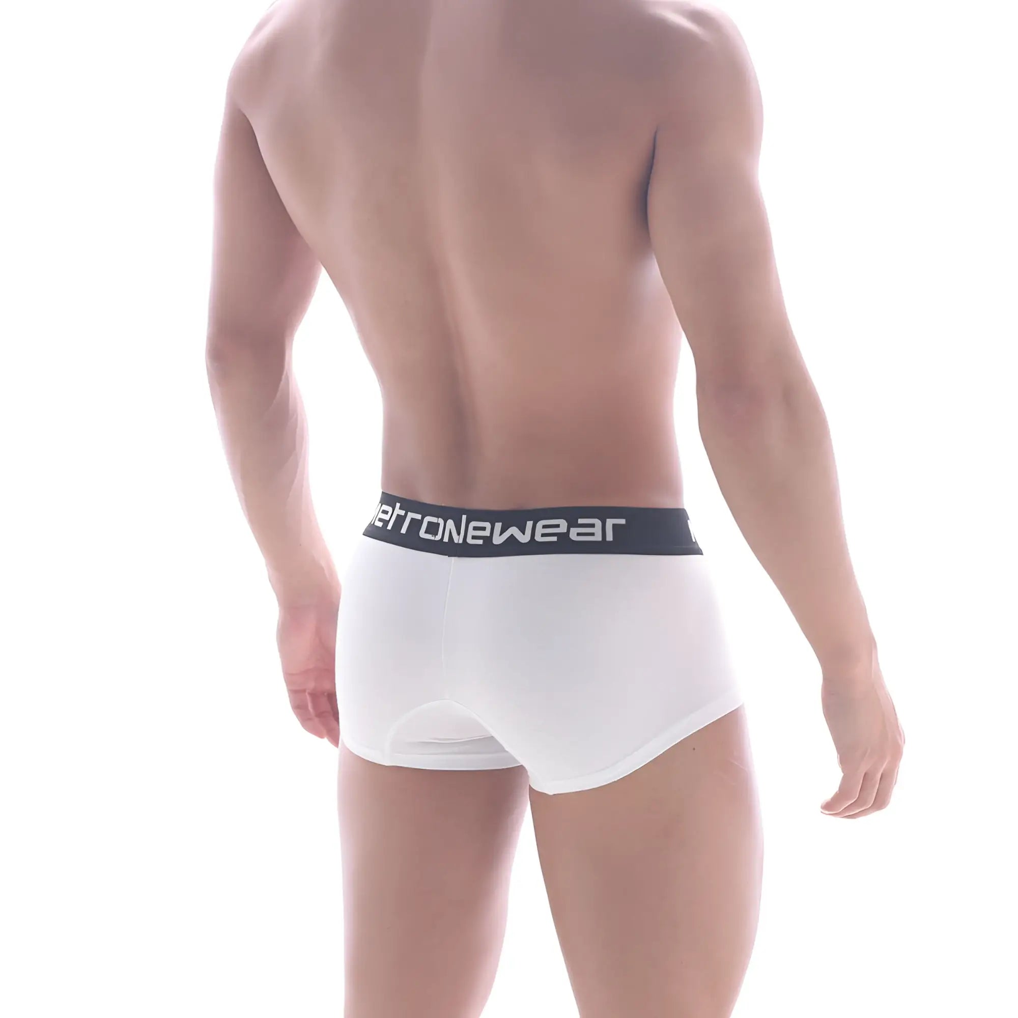 White metro malewear cotton short boxer briefs with black aeronewear waistband solid 7 inch length
