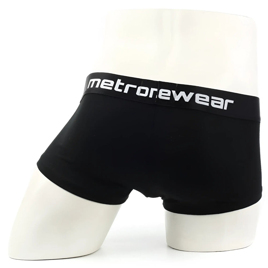 Black men’s briefs with white metrowear logo on waistband metroMalewear county trunk black 2026-23