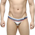 MetroMaleWear Crepas bikini 5103-27 men’s striped briefs in white gray blue and red with a breathable mesh panel