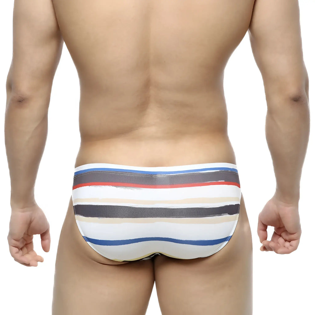 Striped metro malewear crepas bikini 5103-27 men’s briefs in white blue red and gray with textured fabric finish