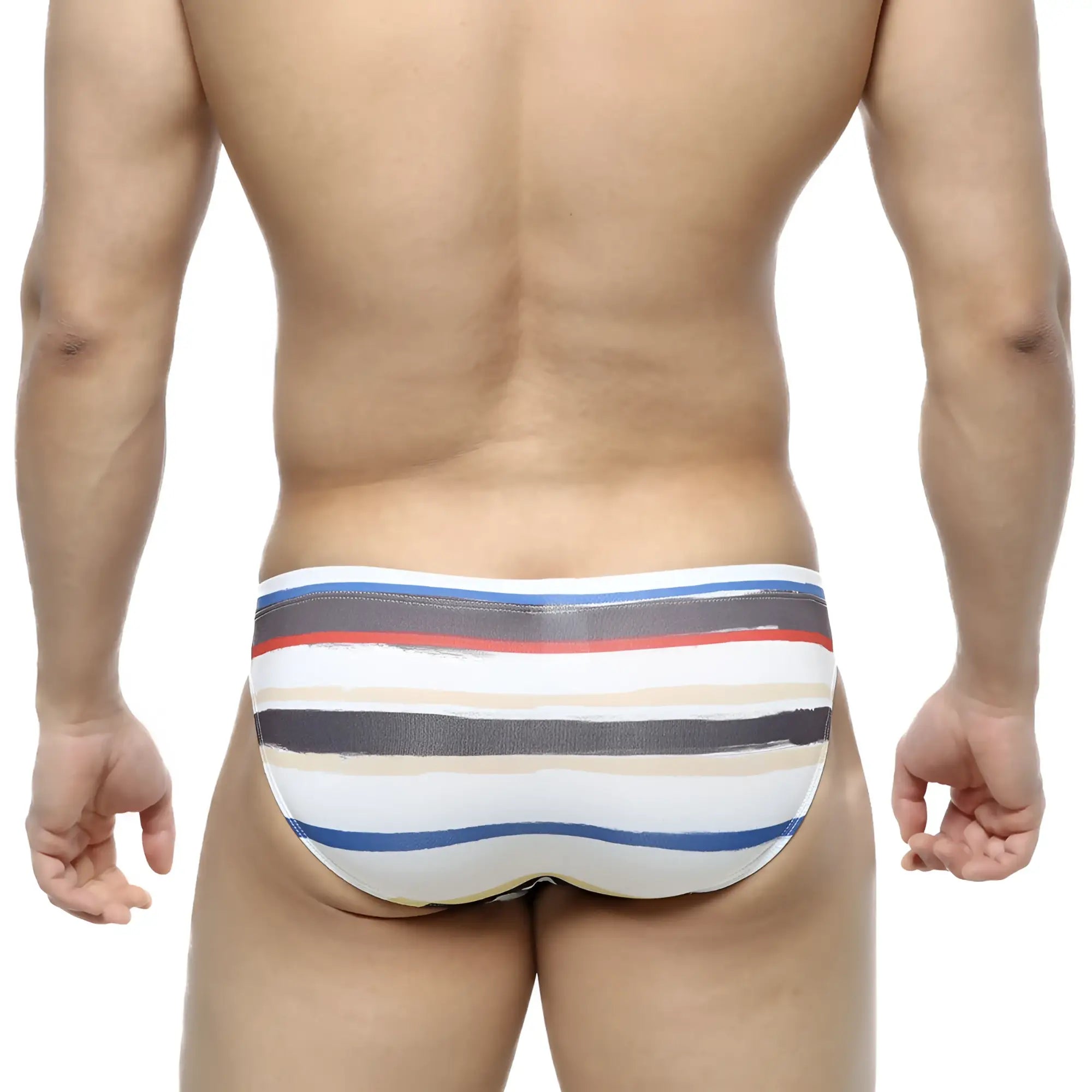 Striped metro malewear crepas bikini 5103-27 men’s briefs in white blue red and gray with textured fabric finish