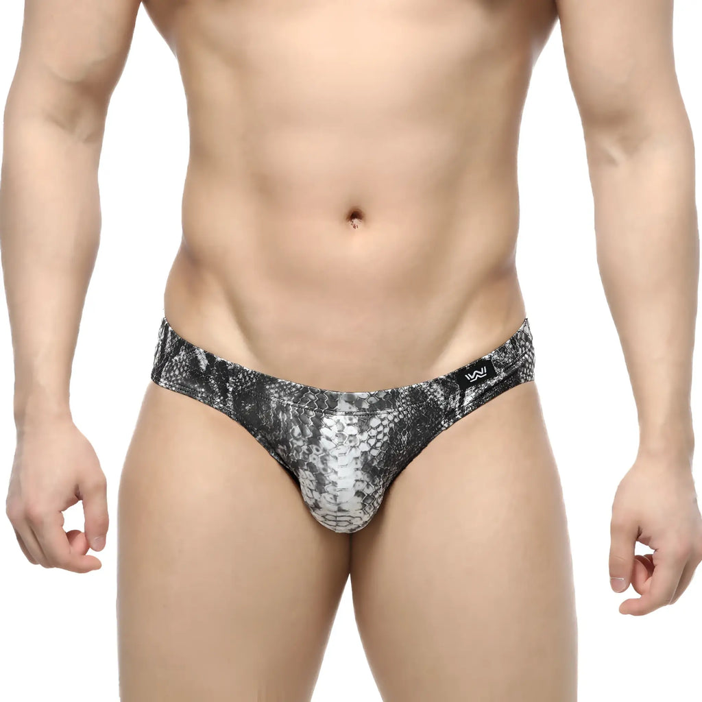 MetroMaleWear Culebra Bikini 5103-84 black and white snake-skin patterned men’s brief with sleek form-fitting design