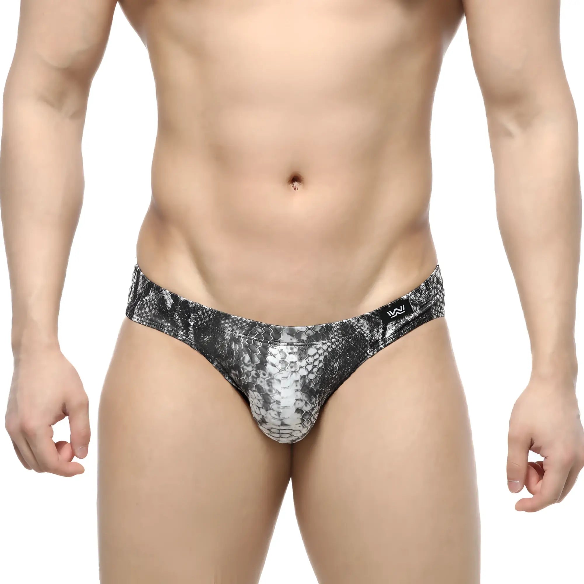 MetroMaleWear Culebra Bikini 5103-84 black and white snake-skin patterned men’s brief with sleek form-fitting design