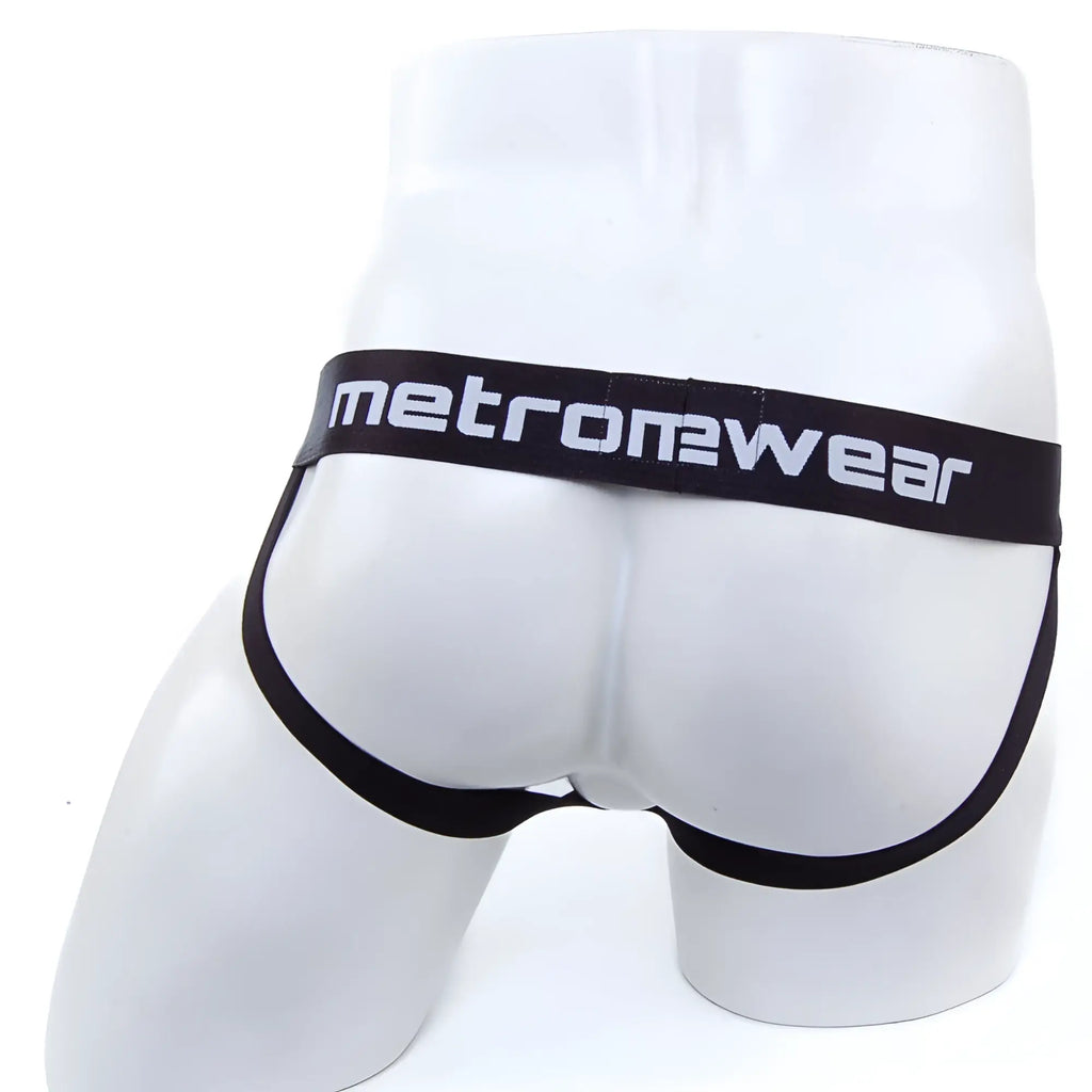 Black and white metromewear cup jock strap briefs with sleek form-fitting design for athletic support