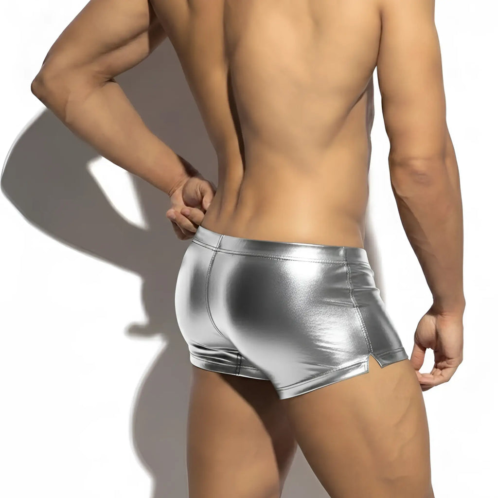 Shiny silver metallic briefs with sleek form fitting design metro male wear cyber boxer silver 7015-01