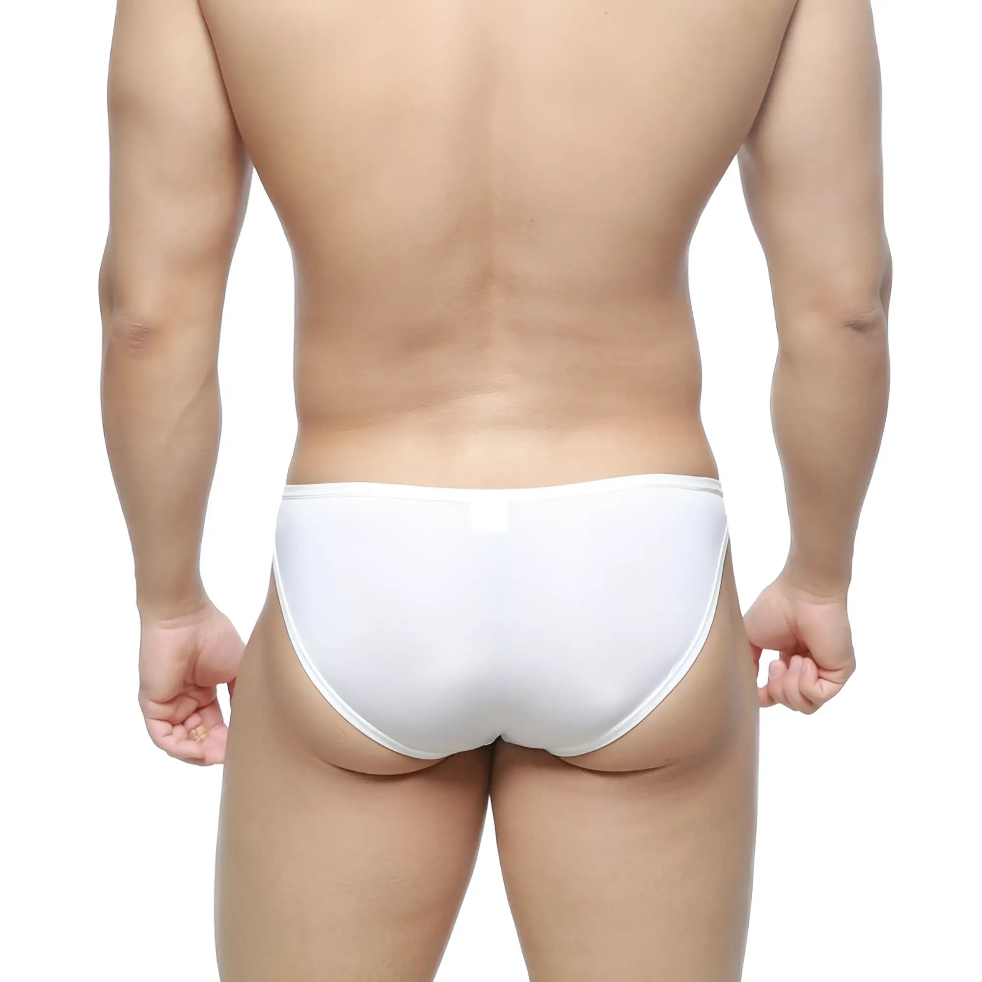 White form-fitting seamless briefs by metromalewear model dangerous brief 8004-00 with smooth fabric design
