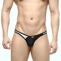 Black and white thong with sleek minimalist design and contrasting stripes on waistband metro malewear dangerous jock strap noir 8001-40