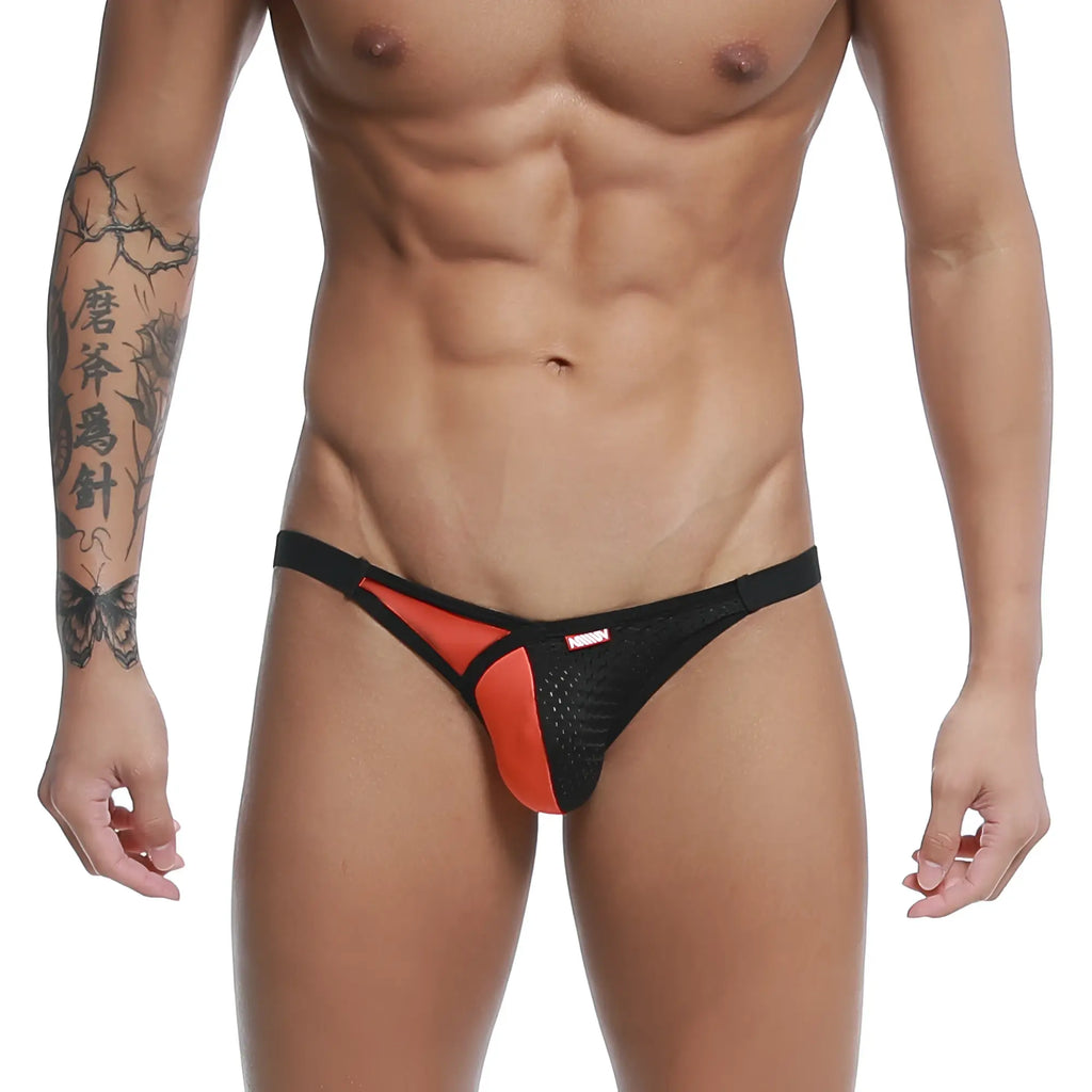 MetroMalewear dangerous jock strap orange 8001-24 black and orange mesh thong with red logo on waistband