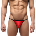 MetroMaleWear Dangerous Swim bikini red with black thong and shiny stretchy fabric waistband shown from the back side
