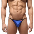 Blue metallic thong with black trim from metromalewear dangerous swim bikini royal blue 4930-18 front view