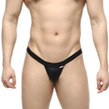 Black MetroMaleWear Dangerous Thong 8002-20 with smooth form-fitting design and small red logo on waistband back view