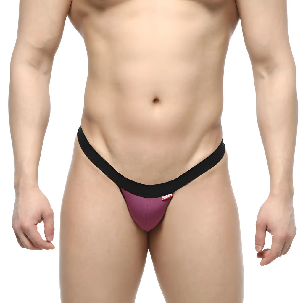 Purple and black metro male wear dangerous thong grape 8002-22 with snug form-fitting design shown from the back side