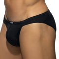 Black mens briefs with snug form fitting design and armin embroidered waistband metroMalewear darcian bikini black