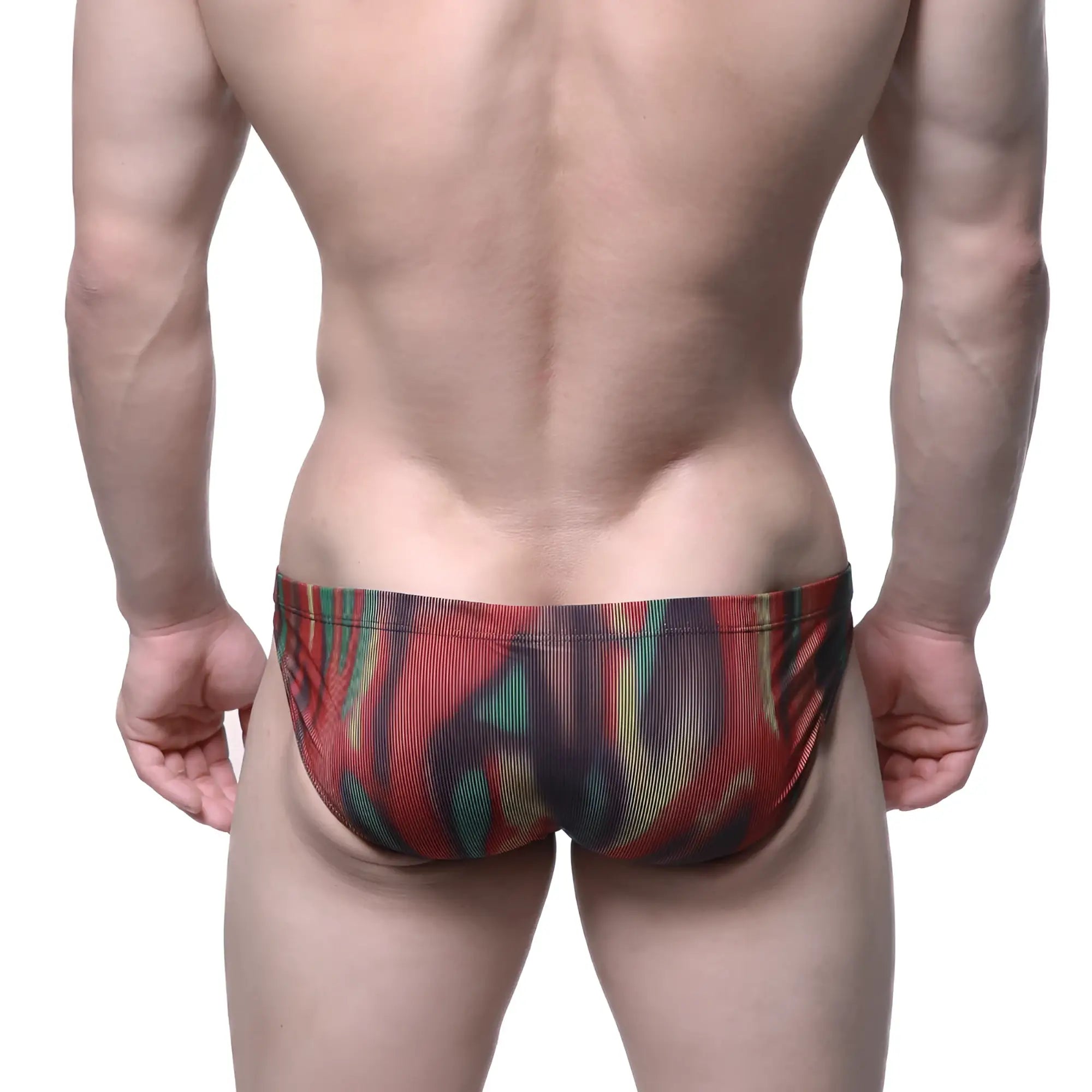 Metro malewear delado bikini white 5103-m71 vibrant red green and black abstract patterned ribbed swim trunks