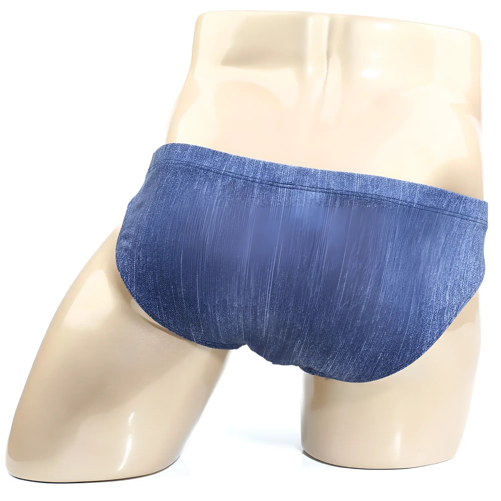 Blue denim-textured men’s briefs metroMalewear denim bikini 5103-M80 front view with soft fabric and snug fit