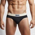 Black briefs with cream waistband featuring mettomalewear logo metro malewear deportivo brief black 5203-f20
