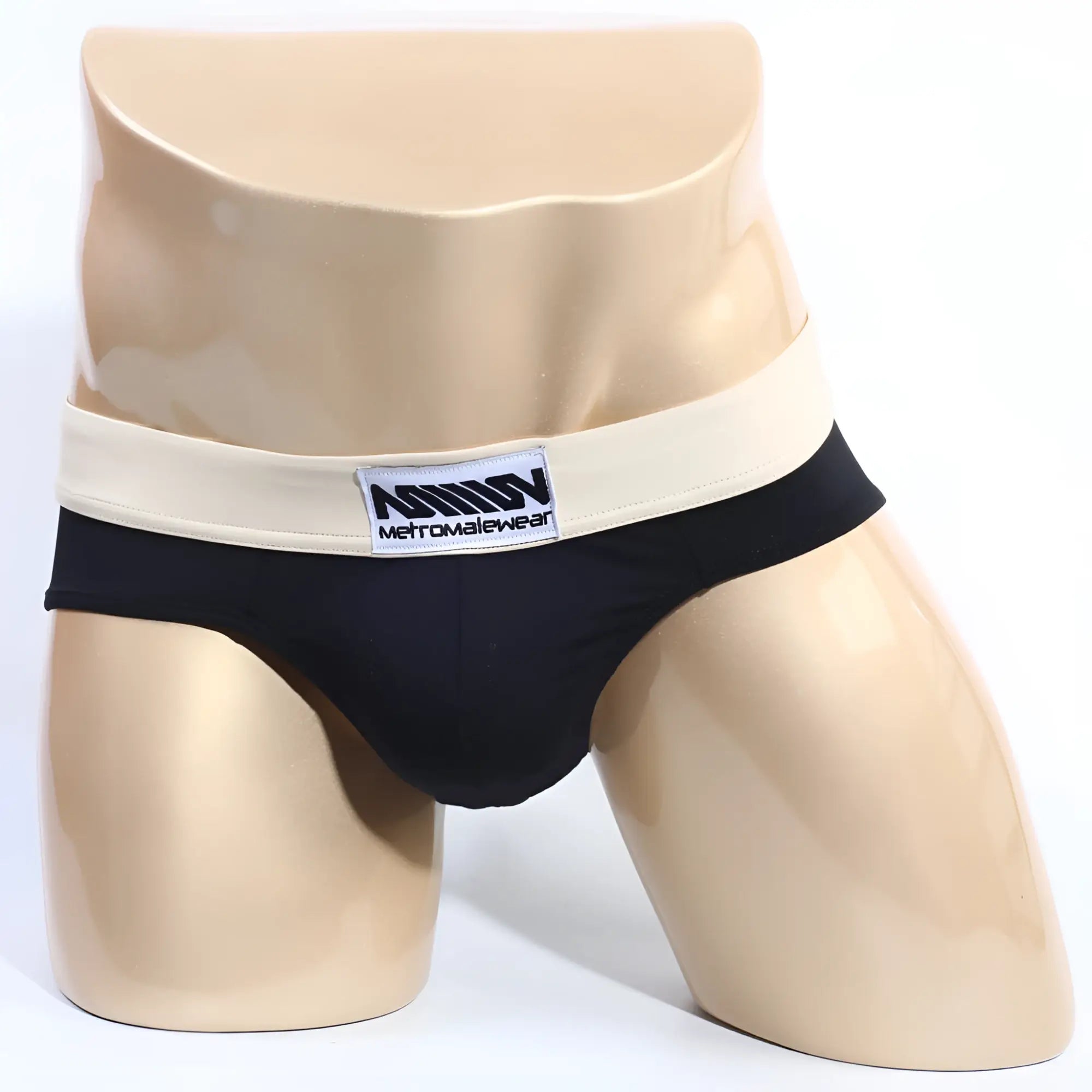Black deportivo brief by metromalewear with cream waistband logo 5203-F20 designed for athletic comfort