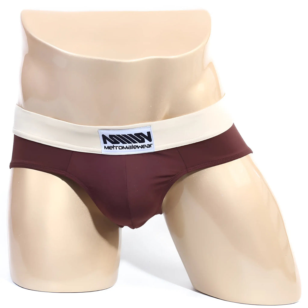 Maroon metro male wear deportivo brief espresso 5203-f23 with cream waistband and branded label