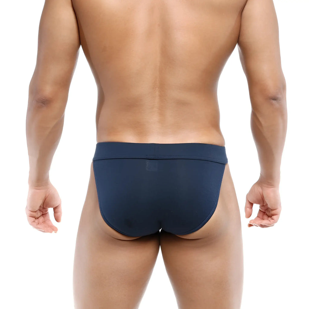 MetroMaleWear Deseo bikini briefs in dark blue feature smooth form-fitting fabric with a subtle elastic waistband