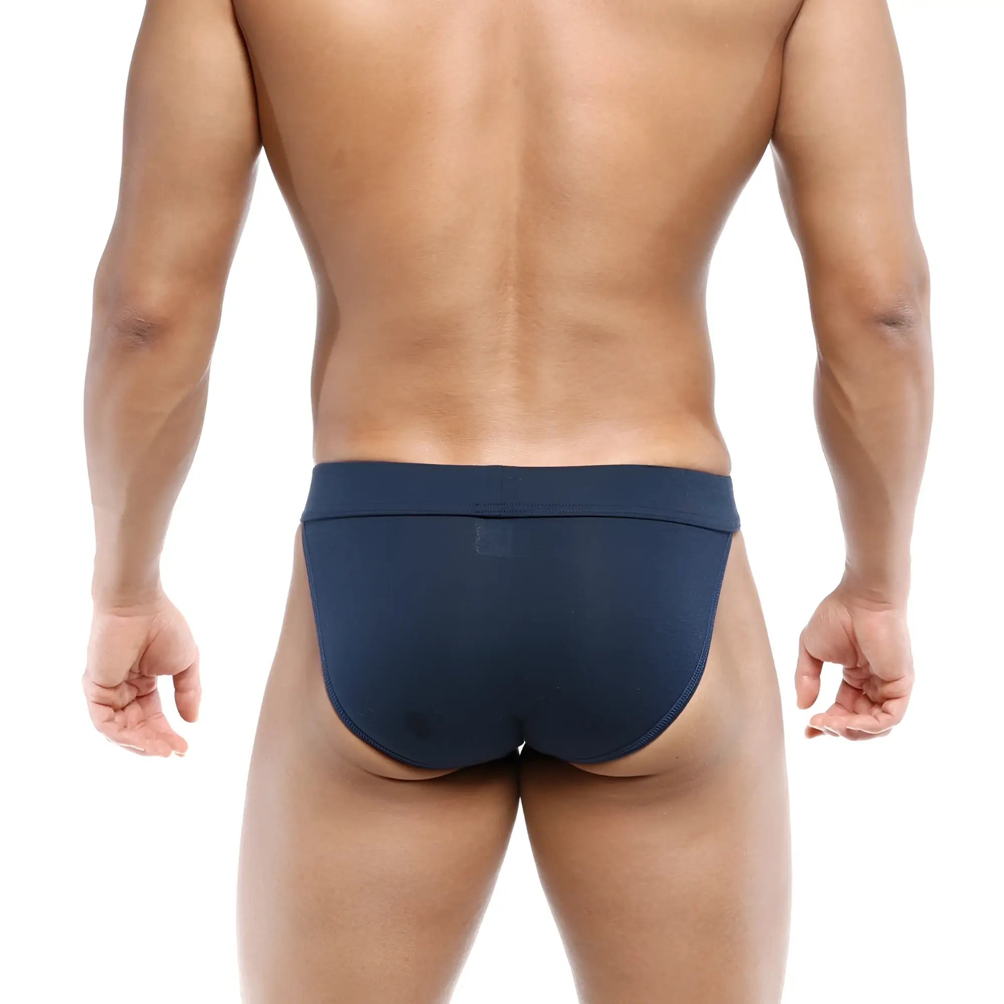 MetroMaleWear Deseo bikini briefs in dark blue feature smooth form-fitting fabric with a subtle elastic waistband