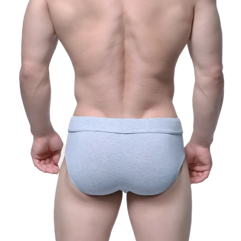 Light gray heathered cotton briefs with soft elastic waistband from metromalewear deseo brief gray 5503-10 collection