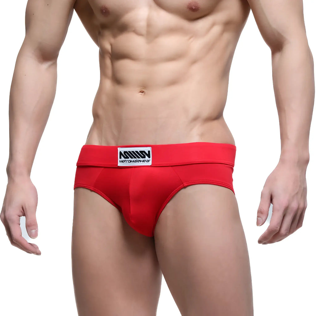 Red men’s briefs metroMalewear deseo brief red 5503-12 with white and black logo on waistband