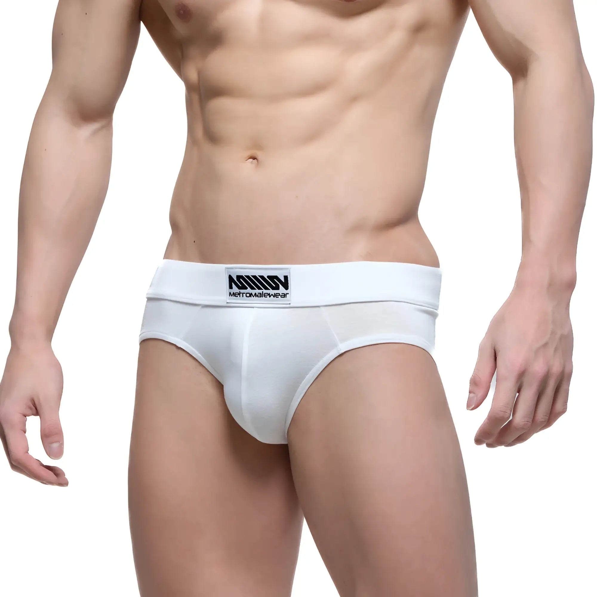 White metro male wear deseo brief with black logo waistband comfortable breathable cotton men’s underwear