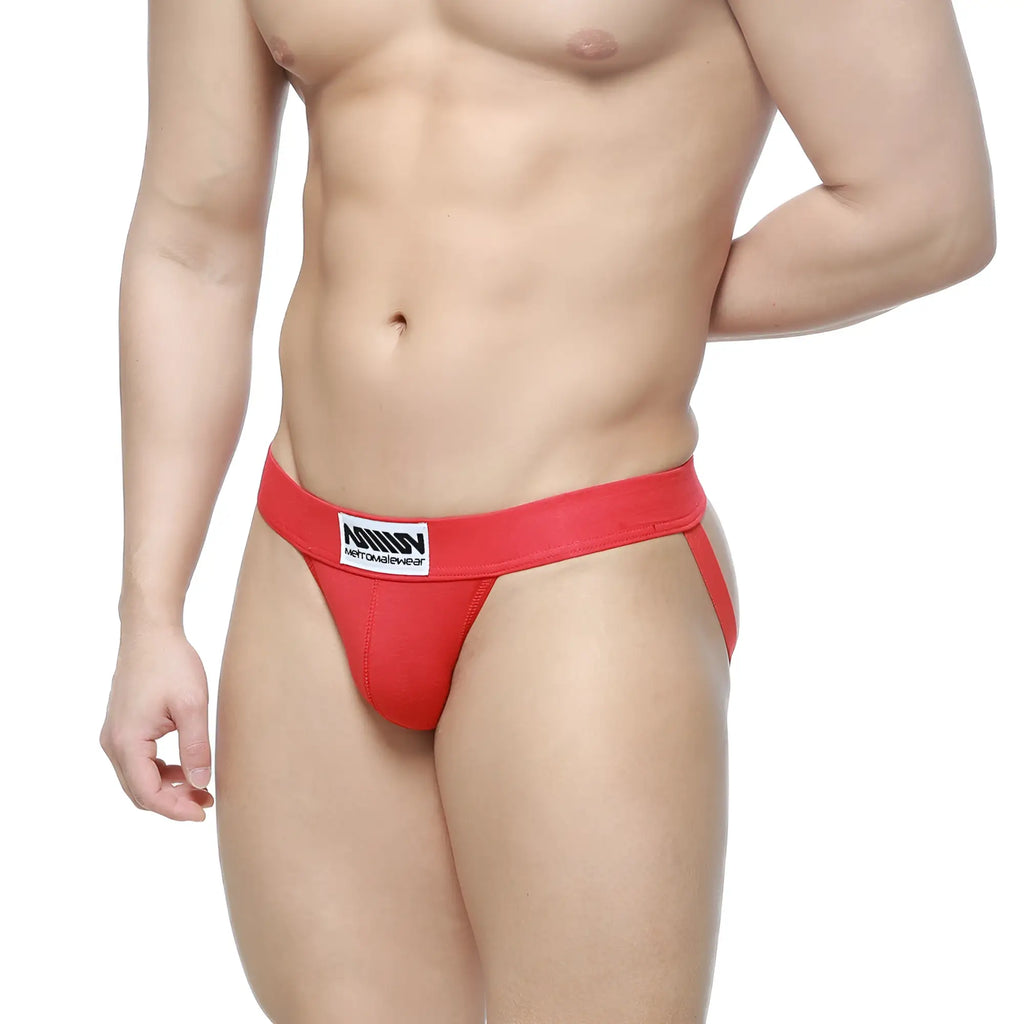 Red metro malewear deseo jock strap 3301-12 with white ashin label next malewear for athletic support