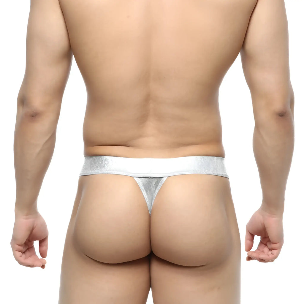 MetroMaleWear Deseo thong in metal silver with a sleek shiny finish and minimalistic design