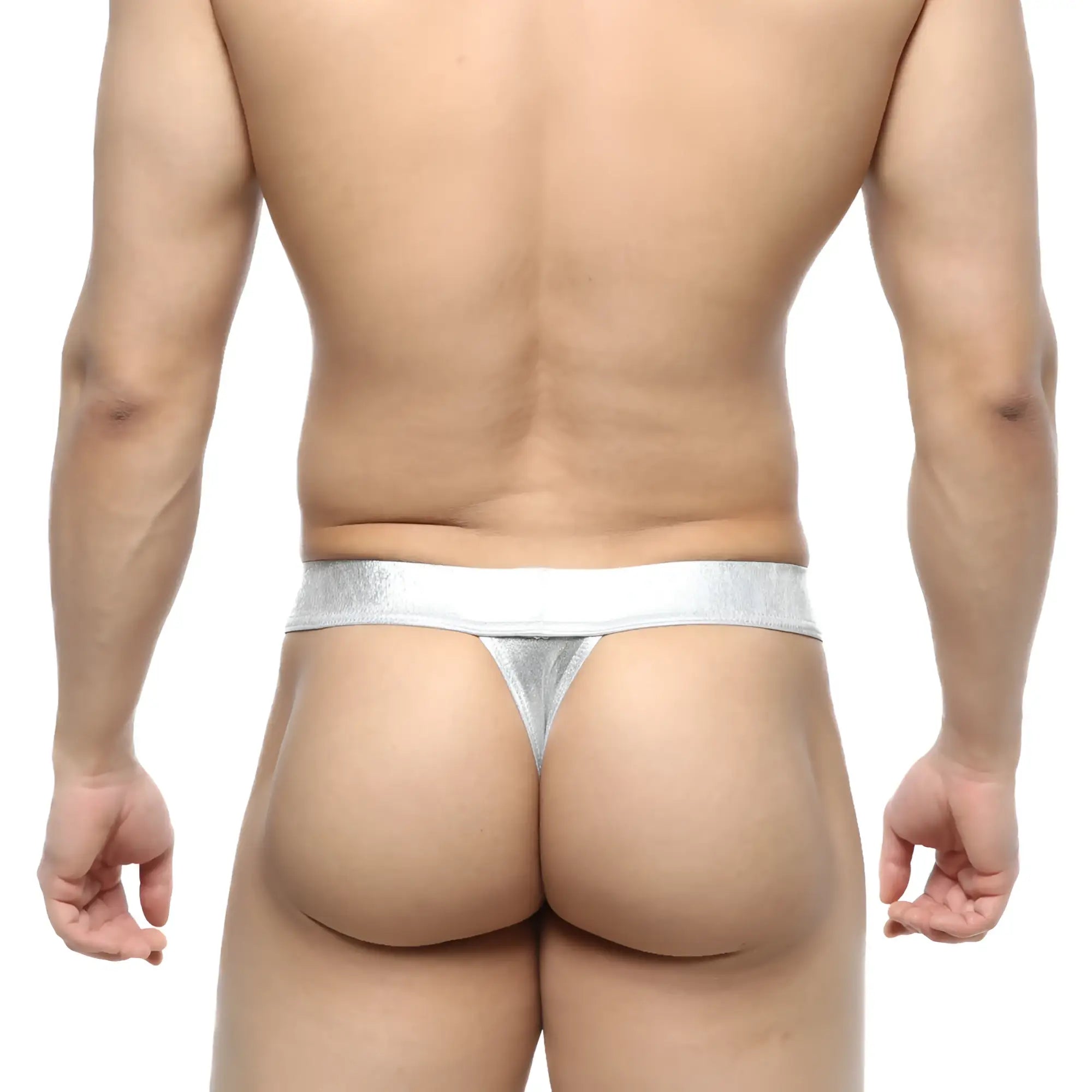 MetroMaleWear Deseo thong in metal silver with a sleek shiny finish and minimalistic design